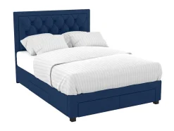 Cama Com Gavetas 160 X 200 Cm Veludo Azul + Colchão - Leopold