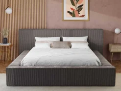 Cama Com Gaveta 180 X 200 Cm Veludo Canelado Taupe + Colchão - Timano