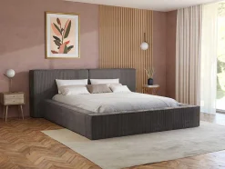 Cama Com Gaveta 180 X 200 Cm Veludo Canelado Taupe + Colchão - Timano