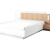 Cama Com Mesas De Cabeceira De 160 X 200 Cm Com 2 Gavetas E Com Leds Cor Branco E Carvalho - Francoli