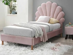 Cama Concha De 90X190 Cm Em Veludo - Rosa + Colchão - Moana