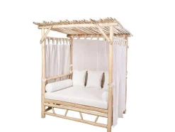 Cama De Jardim Com Dossel Em Teca Cor Natural Claro E Branco - Tulum