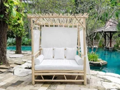 Cama De Jardim Com Dossel Em Teca Cor Natural Claro E Branco - Tulum