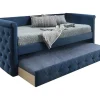 Cama Dupla Acolchoada 2X90X190 Cm Em Tecido Azul - Louise