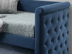 Cama Dupla Acolchoada 2X90X190 Cm Em Tecido Azul - Louise