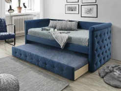 Cama Dupla Acolchoada 2X90X190 Cm Em Tecido Azul - Louise