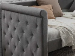Cama Dupla Banco De 2X90X190 Cm Em Tecido Cinza + Colchão - Louise