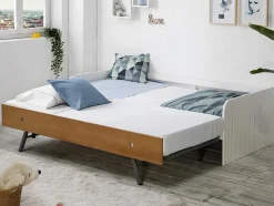 Cama Dupla Banco 2X90X190 Cm Mdf Branco E Cerejeira + Colchões - Juliette