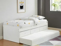 Cama Dupla Com 3 Gavetas De 90 X 190 Cm Em Mdf E Pinho Cor Branco - Titouan