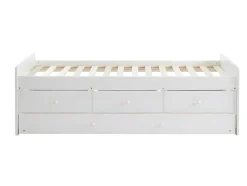 Cama Dupla Com 3 Gavetas De 90 X 190 Cm Em Mdf E Pinho Cor Branco + Colchão - Titouan