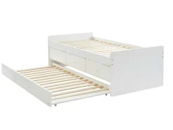 Cama Dupla Com 3 Gavetas De 90 X 190 Cm Em Mdf E Pinho Cor Branco + Colchão - Titouan