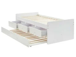 Cama Dupla Com 3 Gavetas De 90 X 190 Cm Em Mdf E Pinho Cor Branco + Colchão - Titouan
