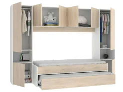Cama Dupla Com Móvel De Cama De 90 X 190 Cm Cor Carvalho E Branco + Colchões - Selena