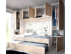 Cama Dupla Com Móvel De Cama De 90 X 190 Cm Cor Carvalho E Branco + Colchões - Selena