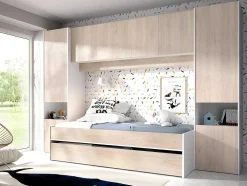Cama Dupla Com Móvel De Cama De 90 X 190 Cm Cor Carvalho E Branco + Colchões - Selena