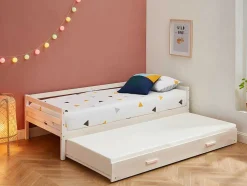 Cama Dupla De 2 X 90 X 190 Cm Em Pinho Macico E Mdf Esbranquicado - Aedan Ii