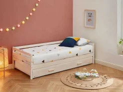Cama Dupla De 2 X 90 X 190 Cm Em Pinho Macico E Mdf Esbranquicado - Aedan Ii