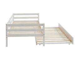 Cama Dupla De 2 X 90 X 190 Cm Em Pinho Macico E Mdf Esbranquicado - Aedan Ii