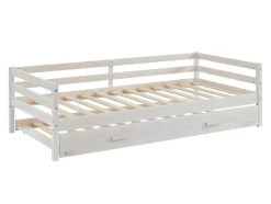 Cama Dupla De 2 X 90 X 190 Cm Em Pinho Macico E Mdf Cor Esbranquicada + Colchão - Aedan Ii