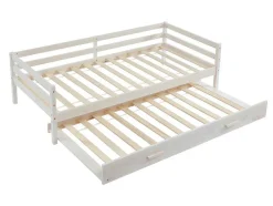 Cama Dupla De 2 X 90 X 190 Cm Em Pinho Macico E Mdf Cor Esbranquicada + Colchão - Aedan Ii