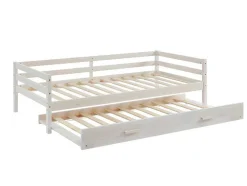 Cama Dupla De 2 X 90 X 190 Cm Em Pinho Macico E Mdf Cor Esbranquicada + Colchão - Aedan Ii