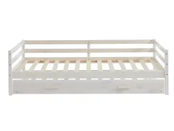 Cama Dupla De 2 X 90 X 190 Cm Em Pinho Macico E Mdf Cor Esbranquicada + Colchão - Aedan Ii