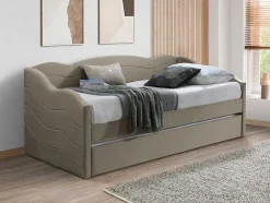 Cama Dupla Em Forma De Banco 2 X 90 X 190 Cm Veludo Bege - Lenvia