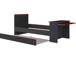 Cama Dupla Gamer 90 X 200 E 90 X 190 Cm Com Secretária E Leds Antracite E Vermelho, Com Colchão E Sommier - Vouani
