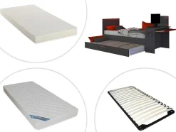 Cama Dupla Gamer 90 X 200 E 90 X 190 Cm Com Secretária E Leds Antracite E Vermelho, Com Colchão E Sommier - Vouani