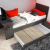 Cama Dupla Gamer 2 X 90 X 200 Cm Com Secretária E Leds Antracite E Vermelho - Vouani