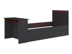 Cama Dupla Gamer 2 X 90 X 200 Cm Com Secretária E Leds Antracite E Vermelho - Vouani