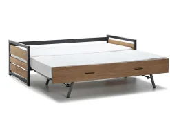 Cama Dupla Industrial 2X90X190 Cm Mdf, Pinho E Metal Castanho Noz E Antracite + Colchão - Boston
