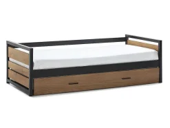 Cama Dupla Industrial 2X90X190 Cm Mdf, Pinho E Metal Castanho Noz E Antracite + Colchão - Boston
