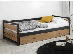 Cama Dupla Industrial 2X90X190 Cm Mdf, Pinho E Metal Castanho Noz E Antracite + Colchão - Boston