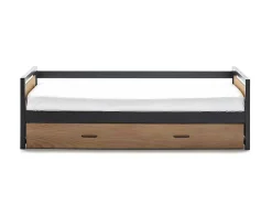Cama Dupla Industrial 2X90X190 Cm Mdf, Pinho E Metal Castanho Noz E Antracite + Colchão - Boston