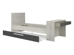 Cama Dupla 90X200 E 90X190 Cm, Com Secretária Cor Natural E Antracite + Colchão + Sommier - Vouani