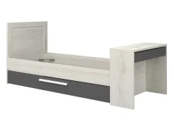 Cama Dupla 2X90X200 Cm, Com Secretária Cor Natural E Antracite + Sommier - Vouani