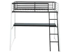 Cama Mezzanine Com Secretária De Canto Integrada 90X190 Cm Preta E Branca Malicia + Colchão 90X190 Cm Zeus