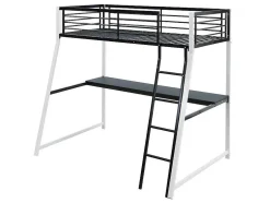 Cama Mezzanine Com Secretária De Canto Integrada 90X190 Cm Preta E Branca Malicia + Colchão 90X190 Cm Zeus