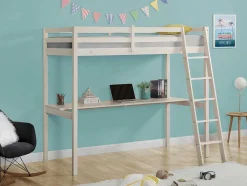 Cama Mezzanine Com Secretária 90X190 Cm Em Pinho Macico Esbranquicado - Gedeon