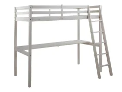 Cama Mezzanine Com Secretária 90X190 Cm Em Pinho Macico Esbranquicado + Colchão - Gedeon