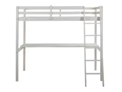 Cama Mezzanine Com Secretária 90X190 Cm Em Pinho Macico Esbranquicado + Colchão - Gedeon