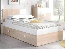 Cama Para Crianças 2X90X190 Cm Em Natural E Branco + Sommier + Colchões - Sonia