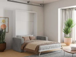 Cama Rebatível Sofá 140 X 200 Cm Abertura Vertical Manual Branco E Cinza + Colchão - Vaciala Ii