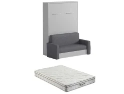 Cama Rebatível Sofá 140 X 200 Cm Abertura Vertical Manual Branco E Cinza + Colchão - Vaciala Ii