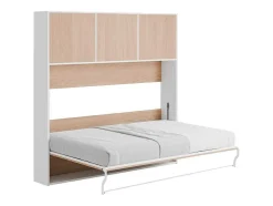 Cama Rebatível 140X200 Cm Abertura Horizontal Manual Com Espacos De Arrumação Cor Natural E Branco - Elianor Ii