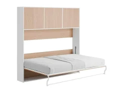 Cama Rebatível 140 X 200 Cm Abertura Horizontal Manual, Com Arrumação, Cor Natural E Branco + Colchão - Elianor Ii
