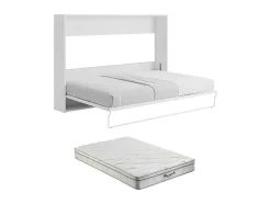 Cama Rebatível 140 X 200 Cm, Abertura Manual Horizontal, Branco E Cinza + Colchão - Malina Ii