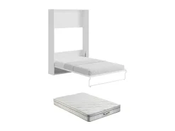 Cama Rebatível 140 X 200 Cm, Abertura Vertical Manual, Branco E Cinza + Colchão - Malina Ii