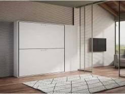Cama Retratil Beliche Solteiro Horizontal Kando Com Colchões Composicao H Cinza Branca